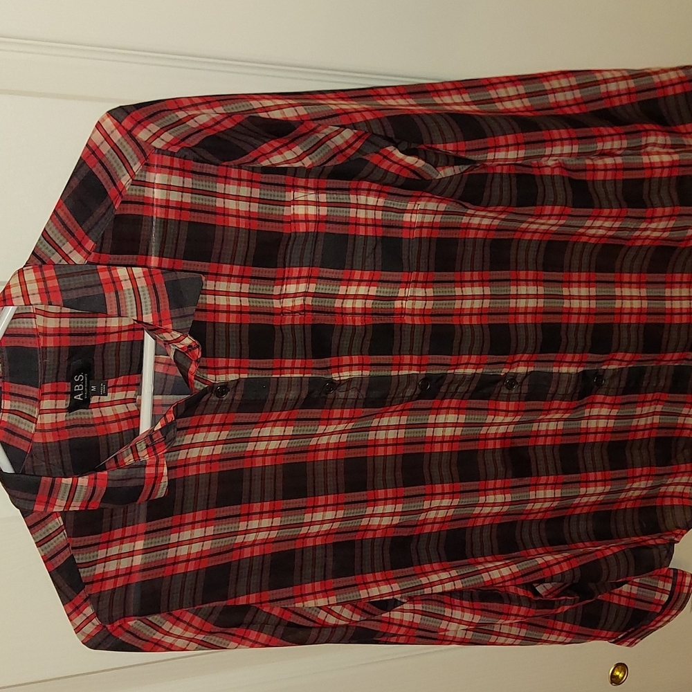 ABS by Allen Schwartz Denim Collection Chiffon Plaid Shirt Medium
